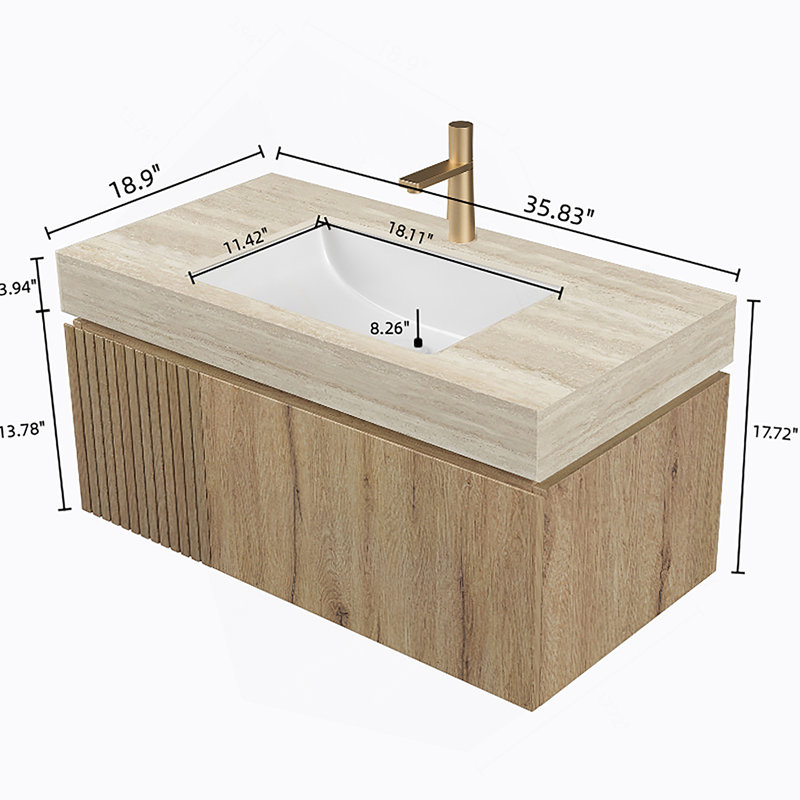 Armoire pour le rangement de la salle de bain avec une porte et un tiroir, avec clapet à fermeture en douceur et coulisses sous le comptoir, à l'exception du couvercle du lavabo, du comptoir, du robinet et de l'évier