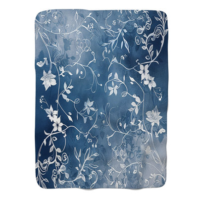 Blue Wash Florals - 1 Piece Premium Sherpa Blanket