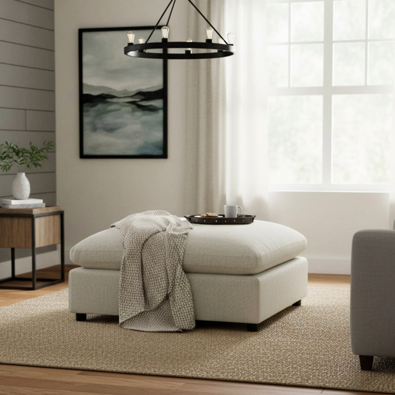 Cassandra Beige Fabric 40 In. Square Ottoman