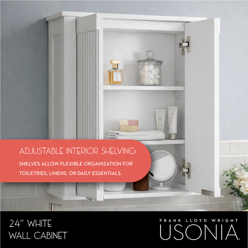 Through Lines Wall Mounted Bathroom Wall Cabinet, White