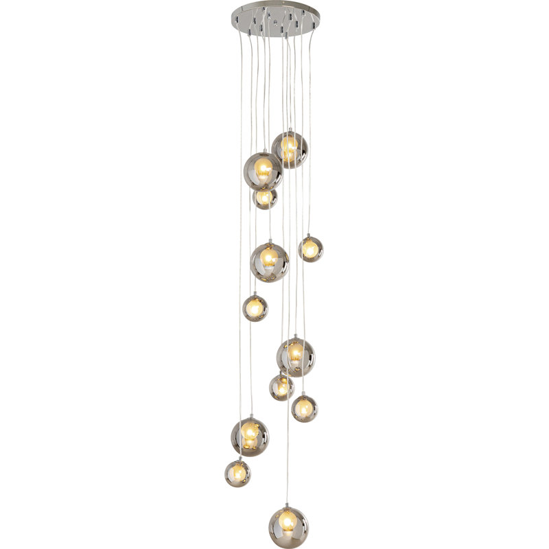 12 - Light Cluster Globe Pendant with No Secondary Or Accent Material Accents, Chrome