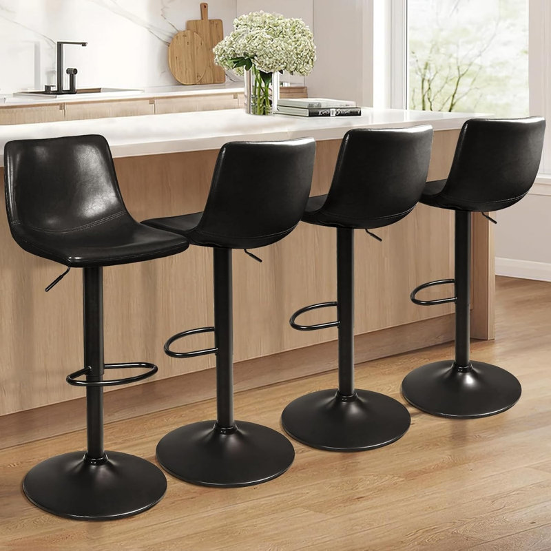 Ensemble de 4 tabourets de bar réglables, Noir, 4