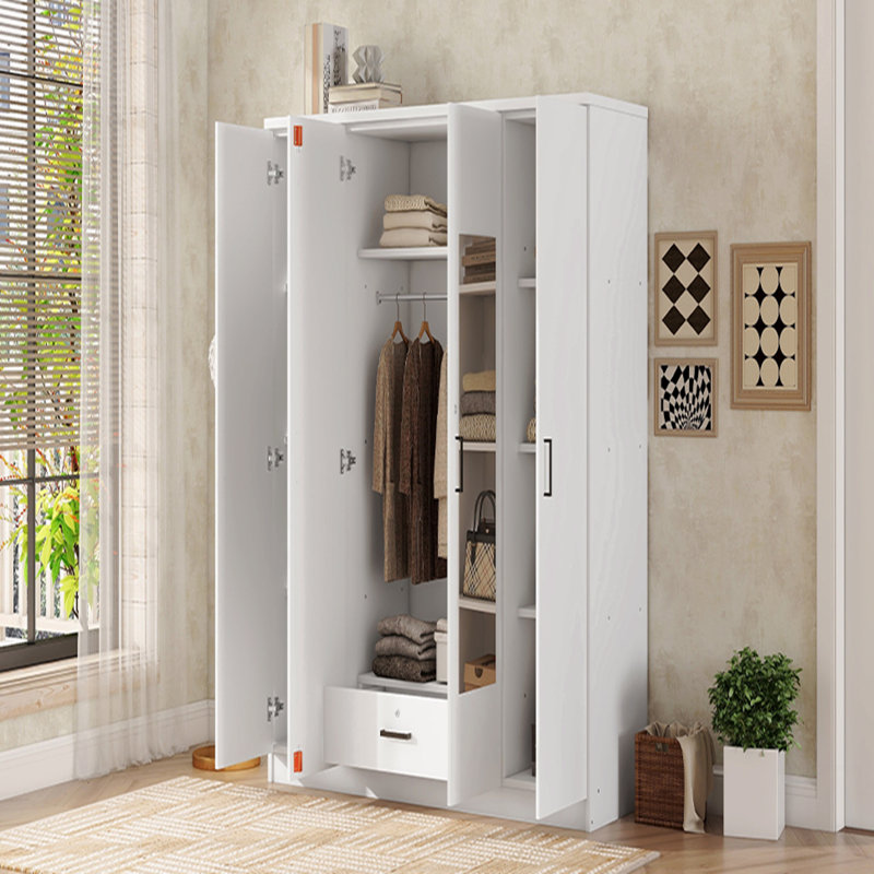 Armoire à miroir 4 portes avec tablettes, Blanc