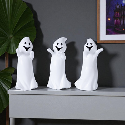 Ensemble de trois figurines d'Halloween fantôme en polyrésine blanche