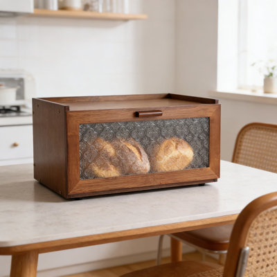 Vintage Bread Box For Kitchen Countertop, Retro Bamboo Bread Storage Container With Transparent Door, Air Vents, And Non-Slip Feet For Freshness And Organization