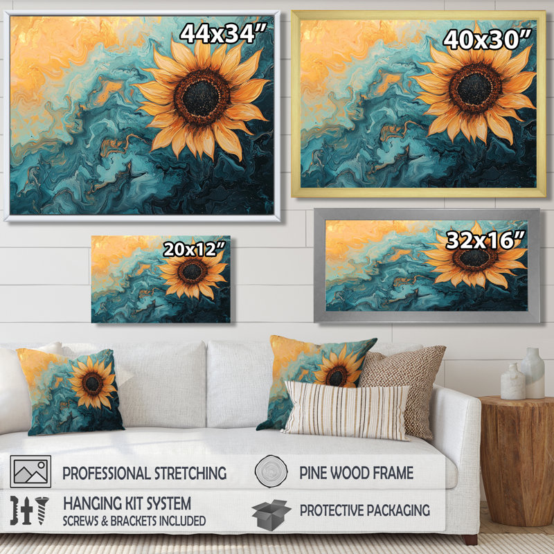 Marbre symphonie d'un tournesol II - impression sur toile de tournesol, H 12 po x l 20 po, Noir
