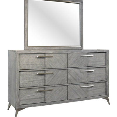 Commode 6 tiroirs en placage assorti gris