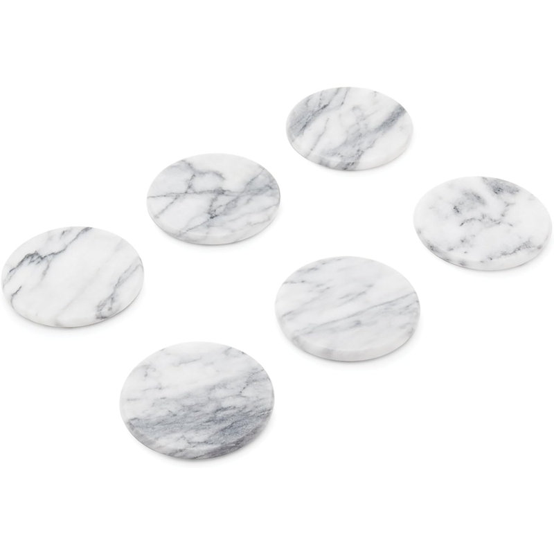 Ensemble de 6 sous-verres en pierre de marbre blanc naturel poli