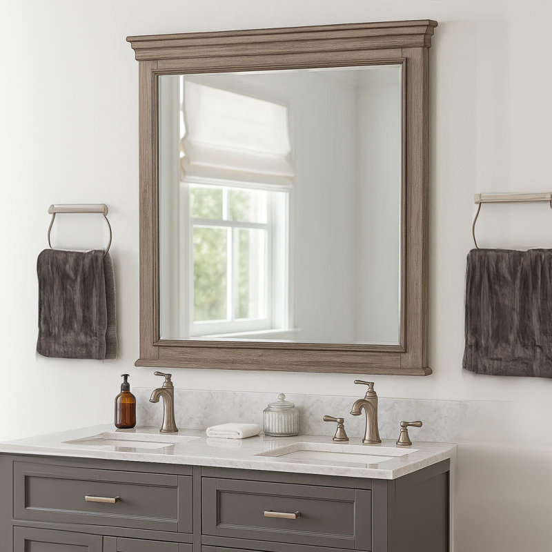 Miroir pour commode Roi, verre biseauté, gris vieilli, 38 x 42