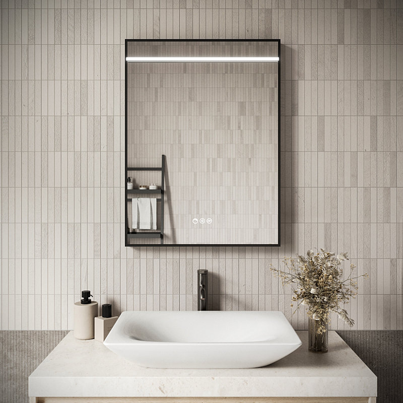 Miroir de salle de bain à cadre rectangulaire Streamline avec désembueur, intensité variable, changement de température de couleur