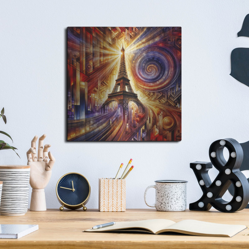«Eiffel Tower, Paris Abstract» par Rey Klimt, art mural en métal, H 12 po x l 12 po