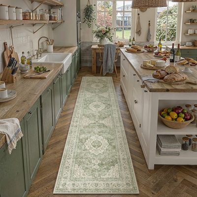 Tapis oriental beige Stella avec envers antidérapant