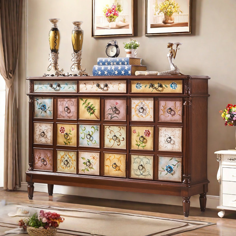 Vintage Hand-Painted Wooden Shoe Storage Cabinet