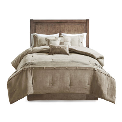 Tan King 7 Piece Bedding Faux Suede - Soft & Soothing Comforter Lodge Cabin Inspired Sheet