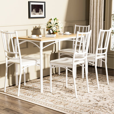 Table de salle à manger de style industriel et 4 bancs, finition blanc naturel, sièges confortables, peu encombrants, 43,3 l x 23,6 l 30,1 h pour les chaises de salle de réception, saveur, apparence, cuisine douce