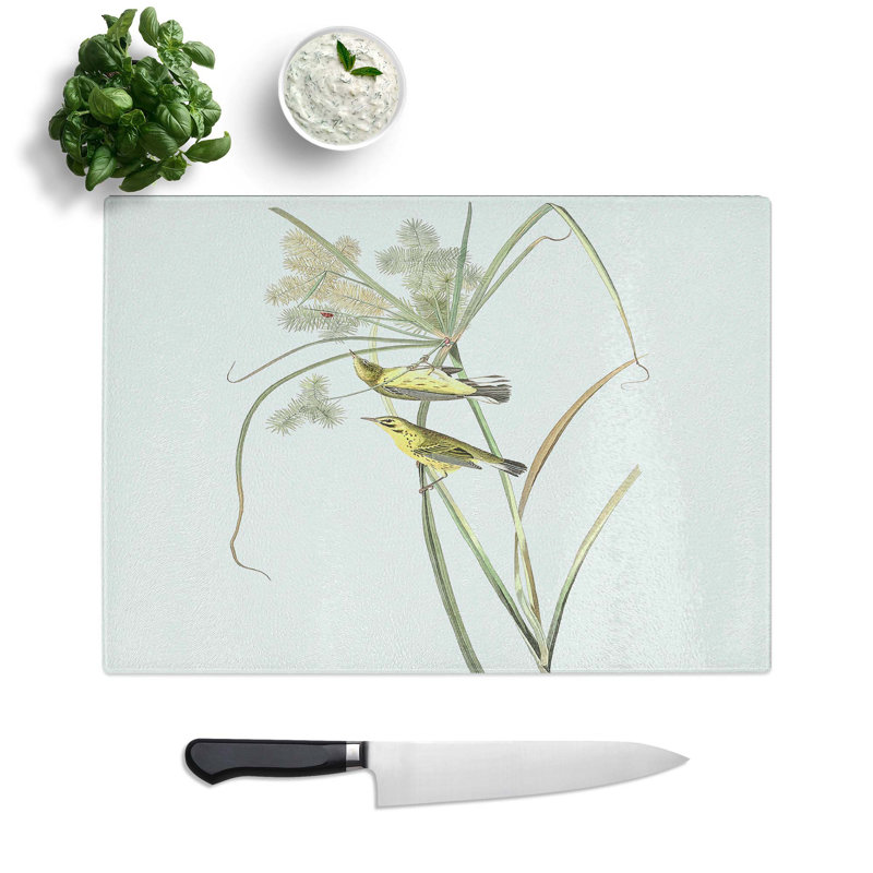 Tempered Glass Prairie Warbler Birds by John James Audubon Chopping Board, 39 cm W x 28.5 cm L