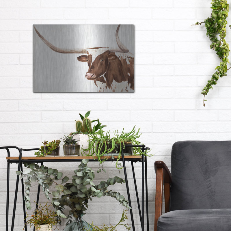  «Sp Spot Steer 3» par Annie Warren, art mural en métal, H 12 po x l 16 po