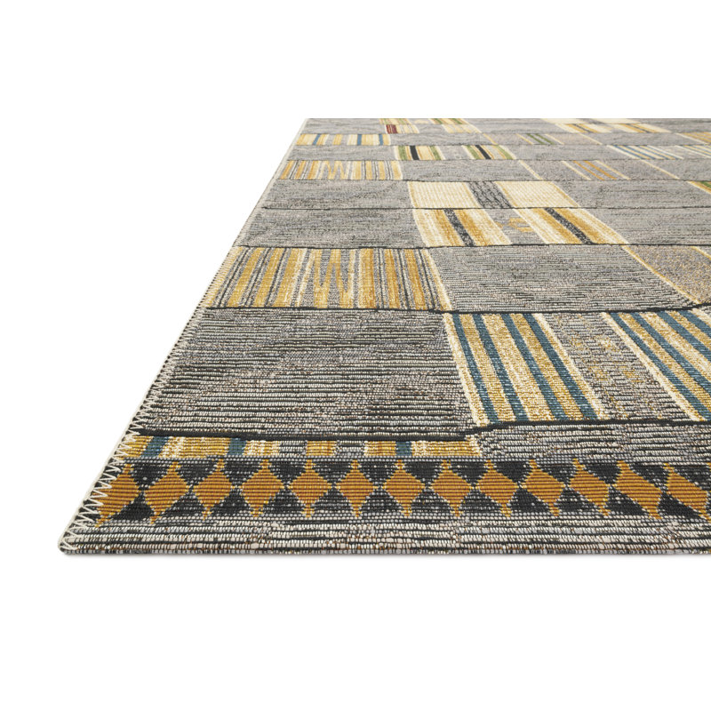Tapis intérieur / extérieur motif géométrique granit Fujimoto, Rectangle 7 pi 10 po x 11 pi 2 po