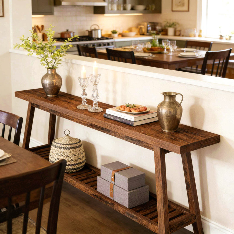 Canapé à 2 niveaux, console, table d'appoint, Brun