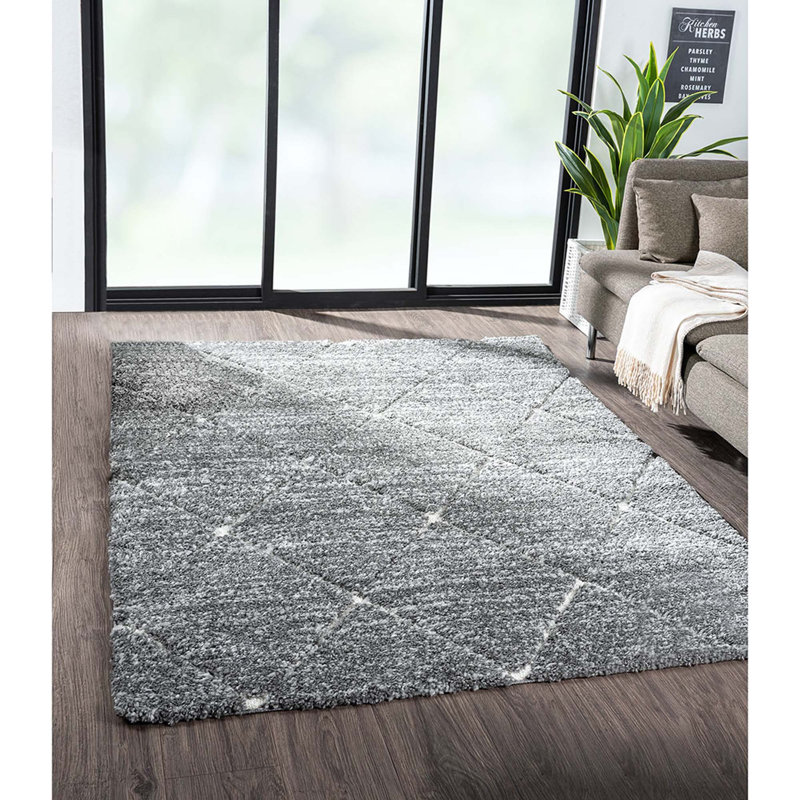 Machine Woven Talas Trellis Area Rug In Grey And Cream, Rectangle 3' x 5'