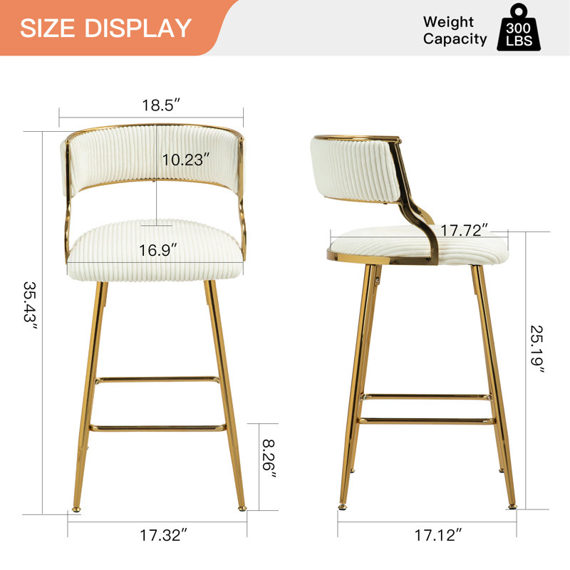 Two Pieces Bar Stools With Chromed Base And Footrest, White