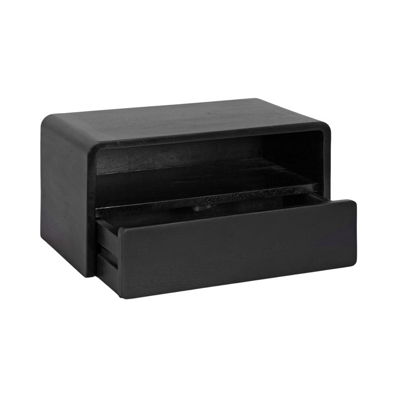 Langley Mango Solid Wood Floating Shelf with Drawer, Black