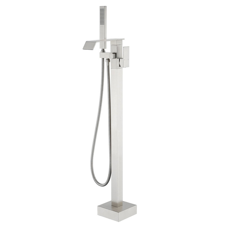 Freestanding Tub Faucet With Hand Shower Single Hole Waterfall Bathtub Faucet Modern Brass Single Handle Floor Mount Tub Fillers