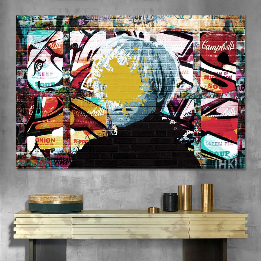 Pop Urban Street " Andy Warhol With Campbell Soup Abstract Painting Graffiti & Street Art Pop Modern Urban Multicolor " IDEA4WALL Overall 