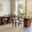 Bureau en bois massif en forme de L brun noyer avec 3 tiroirs-1059240478-1059240479