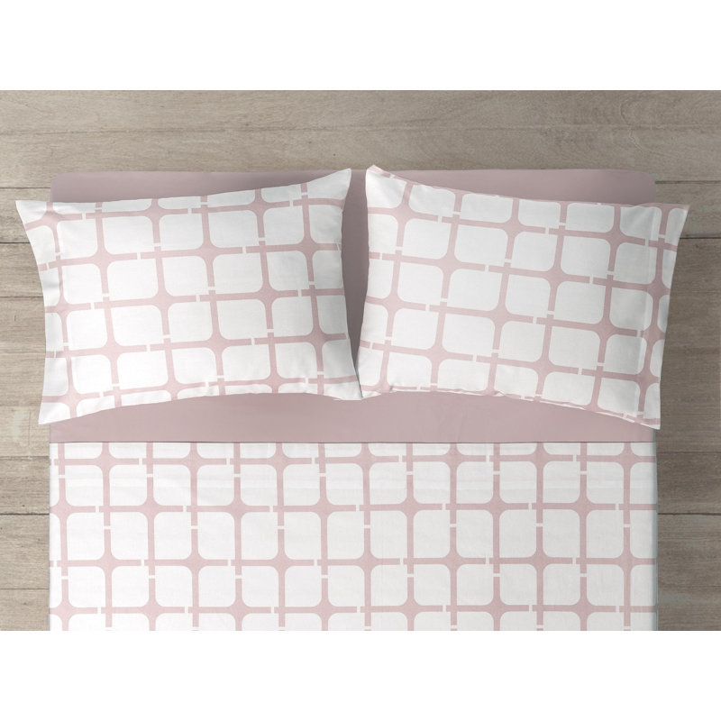 Pink Geometric Cotton Standard/Queen Pillowcase Set