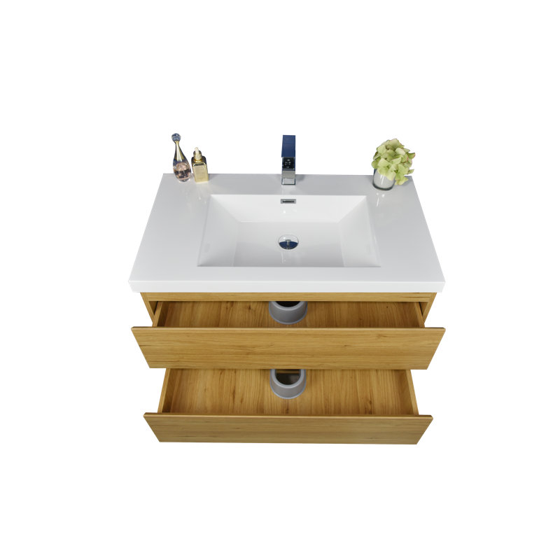 Berroa 35.5'' Single Bathroom Vanity with Plastic Top, Natural Oak