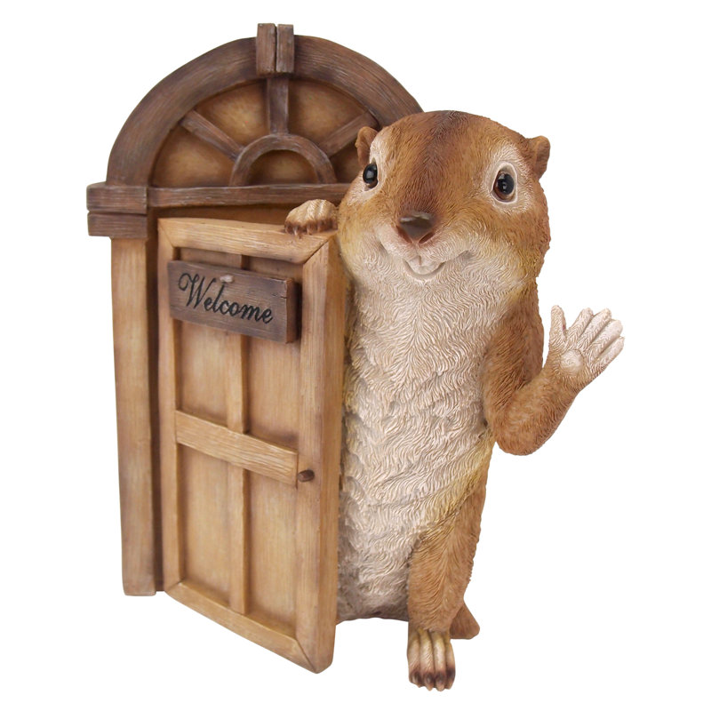 Hand-Painted Brown Resin Squirrel Welcome Door Sculpture
