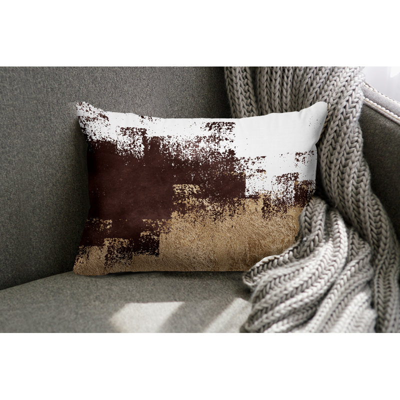 Coussin décoratif intérieur / extérieur Wes, Brun / or / blanc