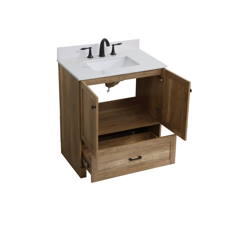 Soma 30'' Single Bathroom Vanity with Engineered Marble Top, Natural Oak