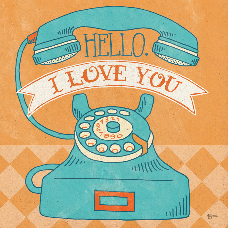 «Hello I Love You Orange» par Mary Urban - art textuel, H 12 po x l 12 po, Non, Toile tendue