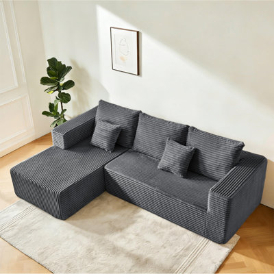 105.7" Modern Corduroy Modular Boneless L-Shaped Sectional Sofa, Grey, Left-Facing Chaise, No Assembly