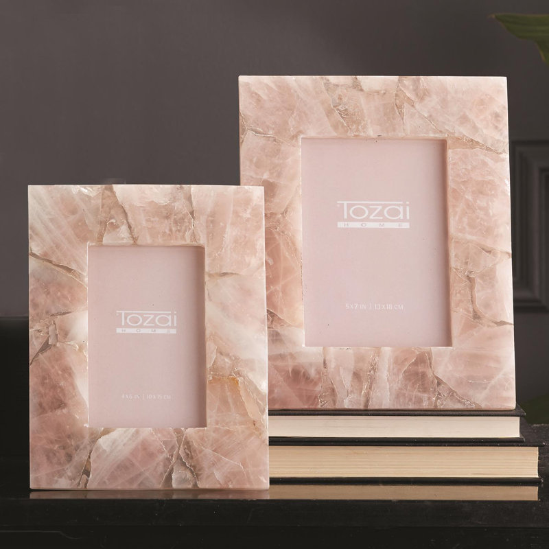 Distressed White Agate Rectangular Tabletop Photo Frames - Set of 2