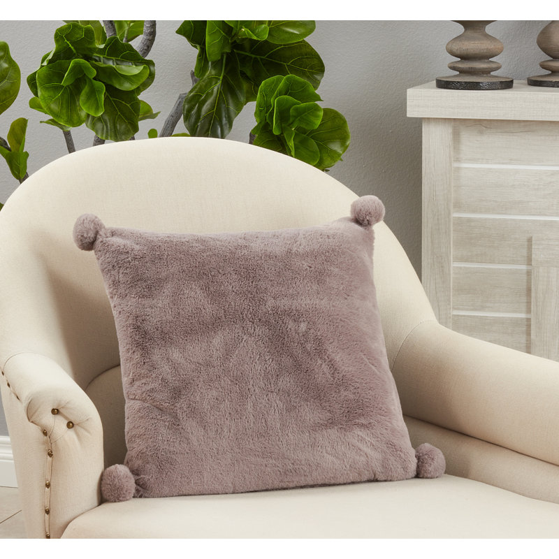 Faux Rabbit Fur Collection Reversible Throw Pillow, Gray