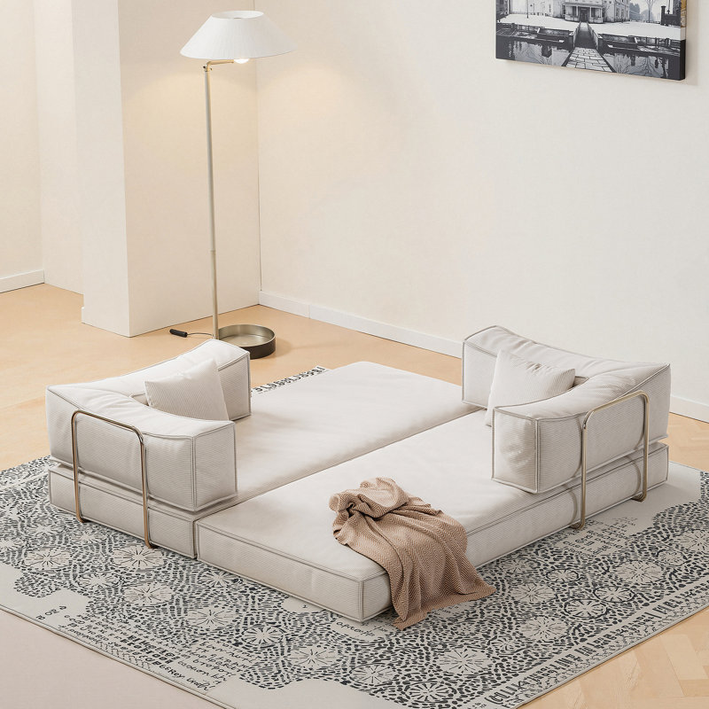 Canapé modulaire 78,8 pouces, canapé convertible Pudding Block, canapé-lit sur pied avec accoudoirs et canapé-lit confortable, canapé à compression pour le salon et la chambre à coucher - (Crème)
