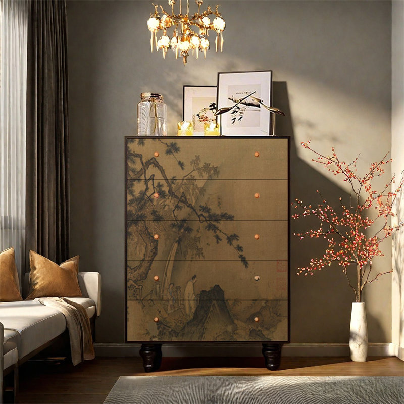Armoire en bois avec cinq tiroirs, Noir