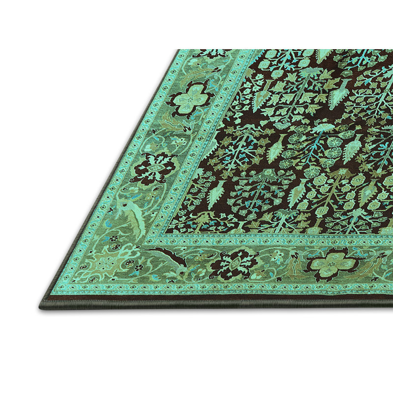 Tapis oriental en laine / polyester tissé à la machine en bleu, Rectangle 2 pi x 3 pi