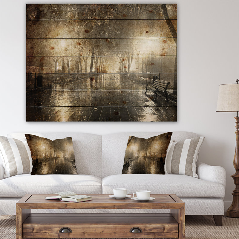 Night Alley with Lights - impression d'art graphique, H 15 po x l 20 po x P 1 po, Bois