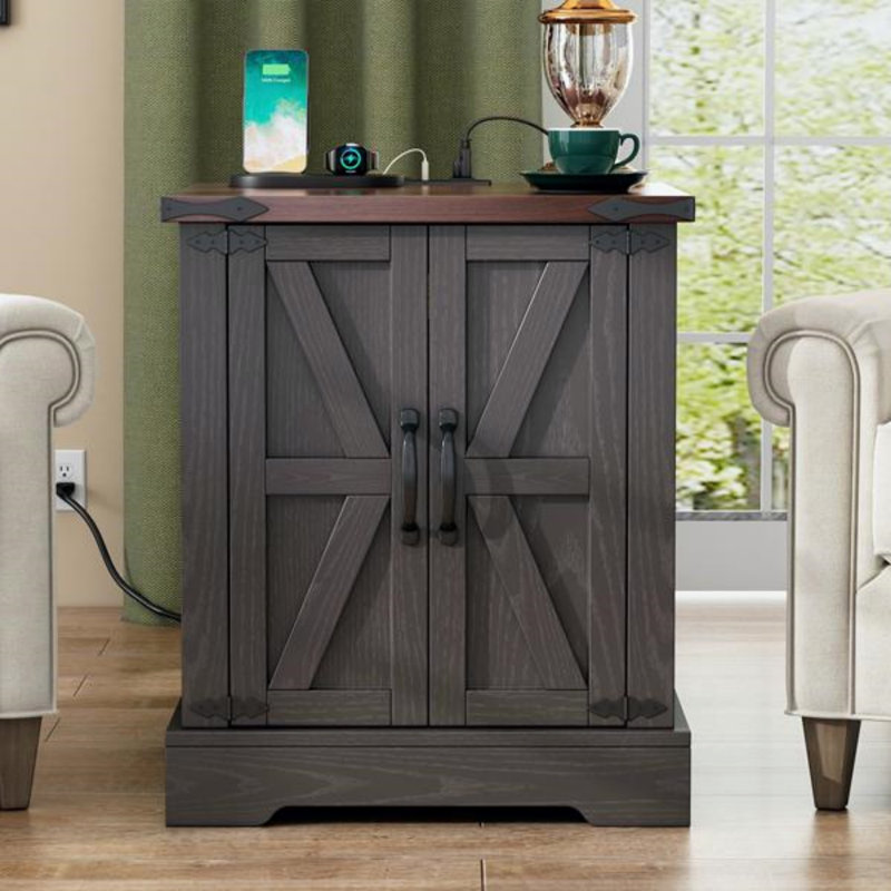 Table de bout avec rangement et prises intégrées, Gris