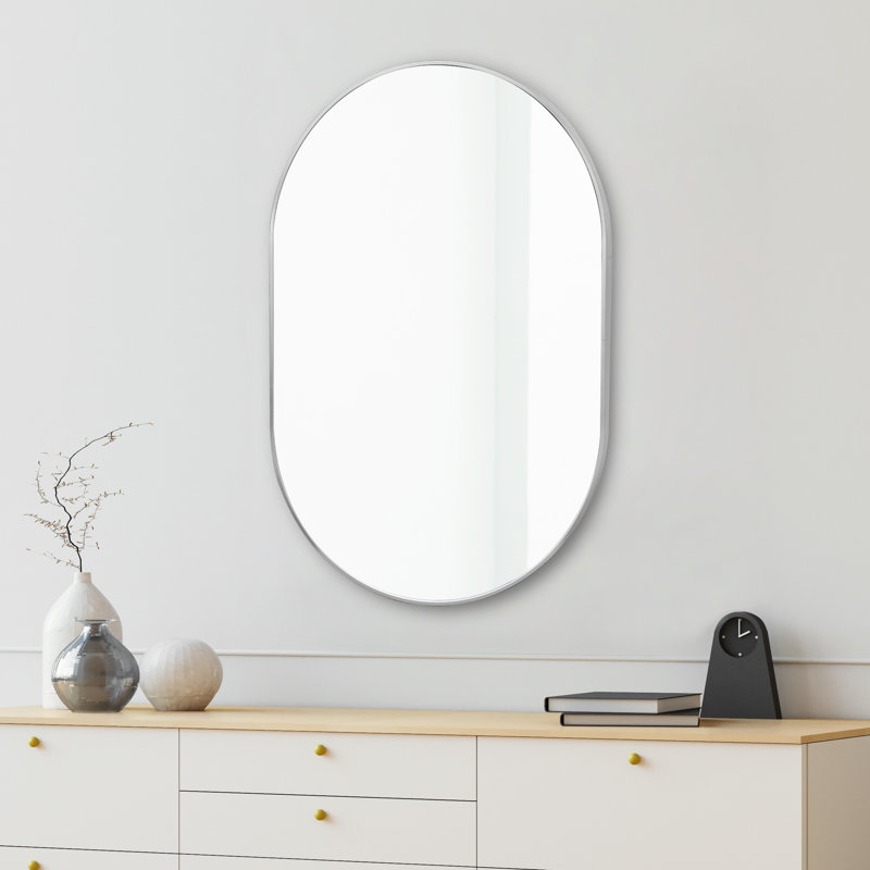 Miroir mural ovale moyen en métal l 24 po x H 36 po Milly, miroir de meuble-lavabo vertical / horizontal, nickel, Nickel