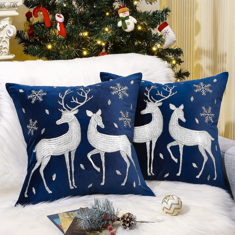 Housses de coussin 18 x 18 pouces, Bleu marine + blanc