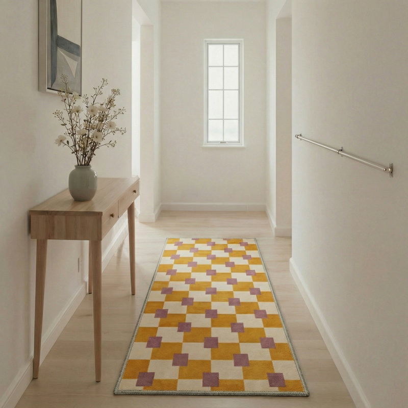 Geoform Modern Machine Washable Yellow / Beige / Purple Indoor Area Rug with Non-Slip Backing, Runner 2'3" x 6'