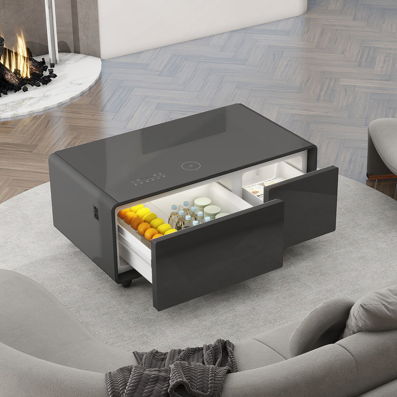 Modern Smart Coffee Table with Built-in Fridge, Bluetooth Speaker, Wireless Charging