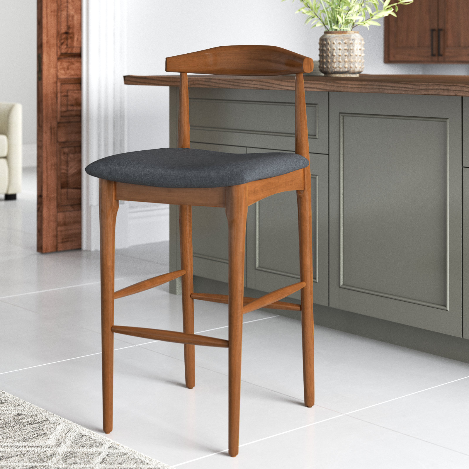 Hank Bar and Counter Stool, Walnut, Dark Gray, Bar Stool (29.6" Seat Height)