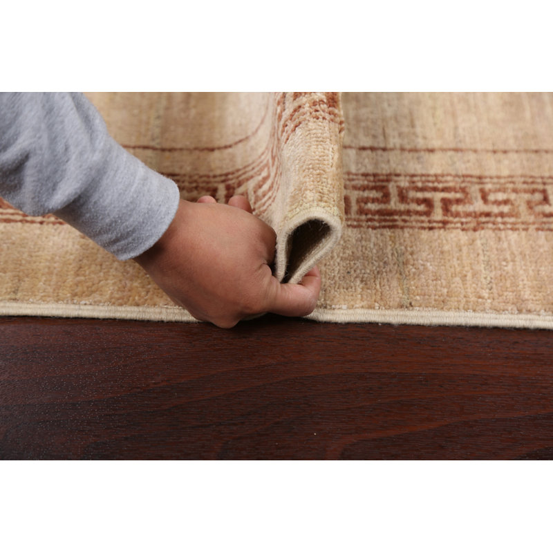 Tapis beige en laine noué à la main de conception unique 3 pi 2 po x 5 pi 3 po Scipio