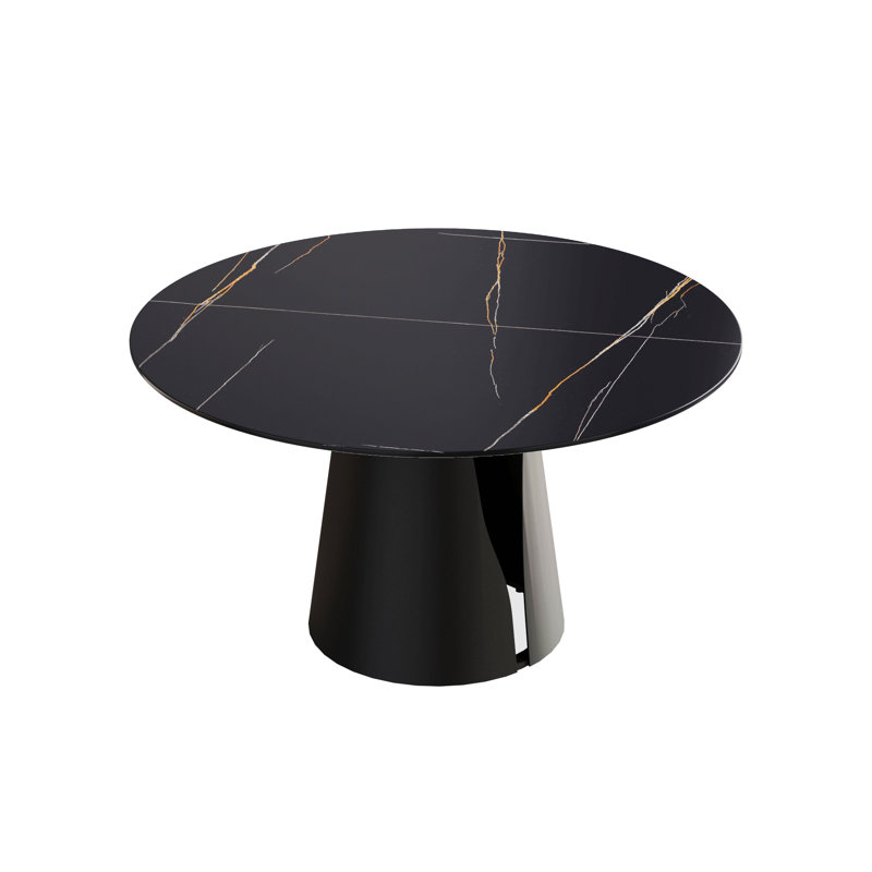 Table de salle à manger moderne 53,15 po en pierre artificielle ronde en acier au carbone pouvant accueillir 6 personnes